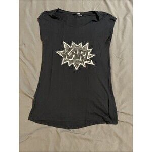 Karl Lagerfeld Pop Style Rhinestone Logo POW Comic Size S Designer Art Punk